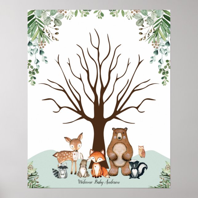 Poster Symbole de l'arbre généalogique en bois vert (Devant)