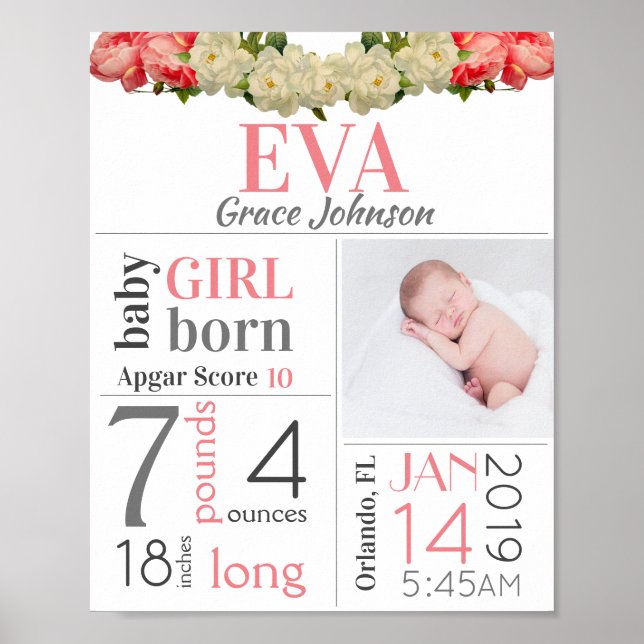 Poster Symbole de l'état de naissance de la fille Pink Fl (Devant)