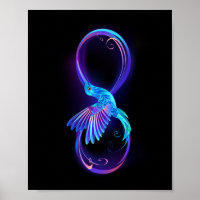 Symbole de l'infini néon avec colibri lumineux