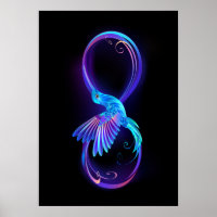 Symbole de l'infini néon avec colibri lumineux