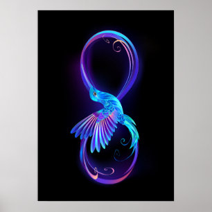 Poster Symbole de l'infini néon avec colibri lumineux