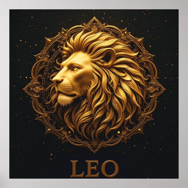 Poster Symbole de lion d'or représentant la force, zodiaq (Devant)