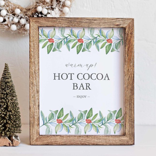 Poster Symbole de mariage d'hiver Barre de chocolat chaud (Hot cocoa bar sign features unique watercolor art by Victoria Grigaliunas of Do Tell A Belle)