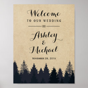 Poster Symbole de mariage d'hiver Pins rustiques Kraft