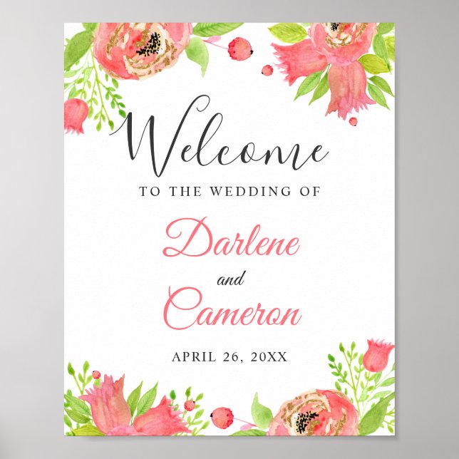 Poster Symbole de mariage du jardin botanique rose corail (Devant)