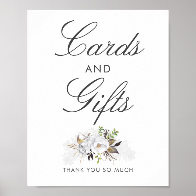 Poster Symbole de mariage Floral Blanc et Or (Devant)