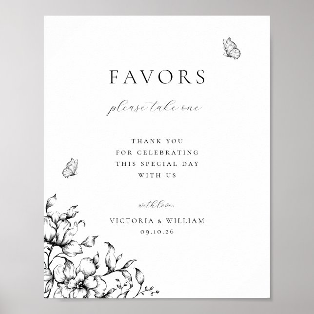 Poster Symbole de mariage floral noir Favor (Devant)