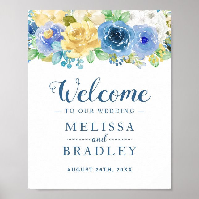 Poster Symbole de mariage Jaune Bleu Fleuri Jardin Botani (Devant)