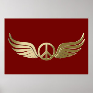 Poster Symbole de paix d'apparence métallique avec ailes