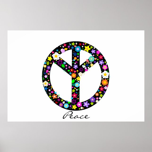 Poster Symbole de paix floral inversé (Devant)