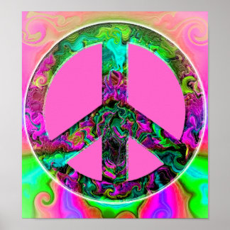 Poster SYMBOLE DE PAIX TRINÇANT rose
