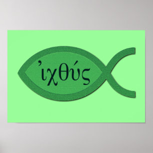 Poster Symbole de poisson chrétien IXOYE - Parchemin vert