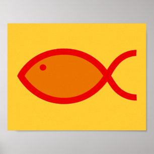 Poster Symbole de poisson chrétien - LOUD! Orange et roug