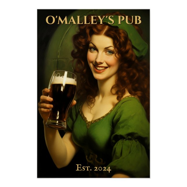 Poster Symbole de pub irlandais personnalisé | Saint Patr (Devant)