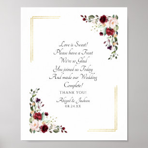 Poster Symbole de réception de mariage floral de Bourgogn