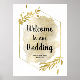 Poster Symbole de réception de mariage Gold Foliage 18x24