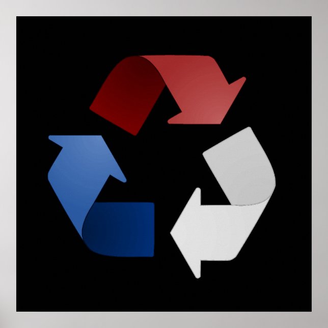 Poster Symbole de recyclage rouge, blanc et bleu (Devant)