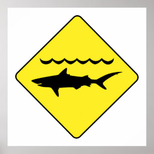 Poster Symbole de "requin avertisseur" jaune