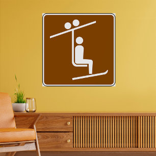 Poster Symbole de Télésiège Icône Rustique de Sports d'Hi