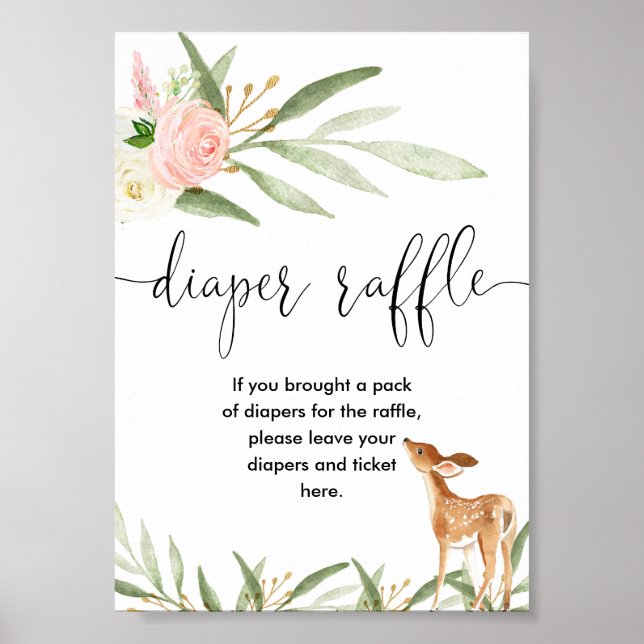 Poster Symbole de tombole cerf vert rose or (Devant)