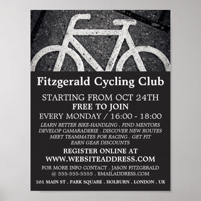 Poster Symbole de vélo, Club de cyclisme publicité (Devant)