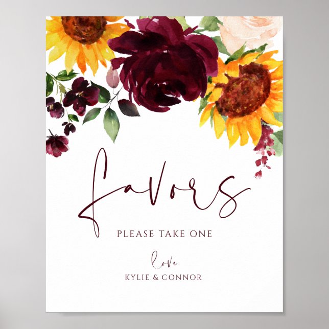 Poster Symbole des faveurs de mariage tournesol Rose Bour (Devant)