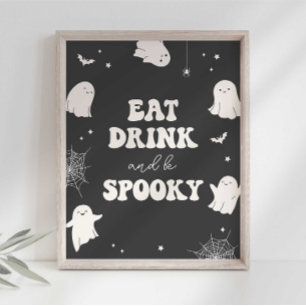 Poster Symbole d'Halloween éffrayant Ghost Eat Drink