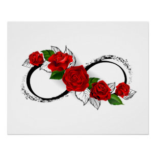 Poster Symbole d'infini avec les roses rouges
