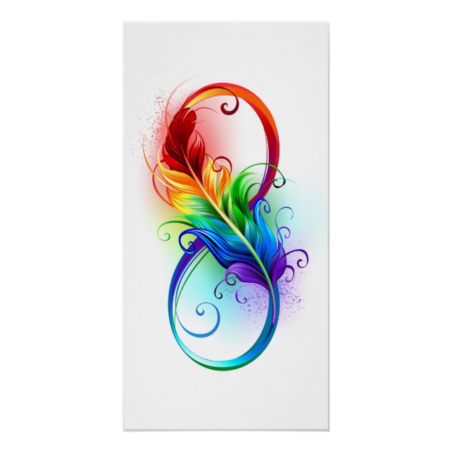 Poster Symbole d'infini avec plume arc-en-ciel (Devant)