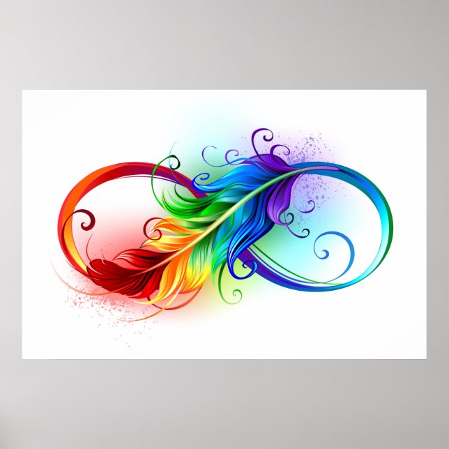 Poster Symbole d'infini avec plume arc-en-ciel (Devant)