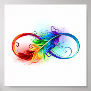 Poster Symbole d'infini avec plume arc-en-ciel