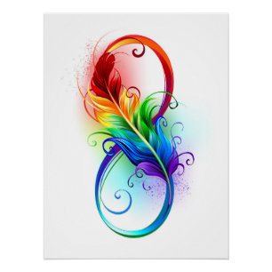 Poster Symbole d'infini avec plume arc-en-ciel