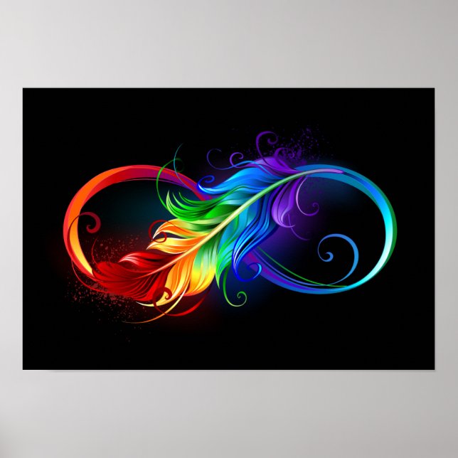 Poster Symbole d'infini avec plume arc-en-ciel (Devant)