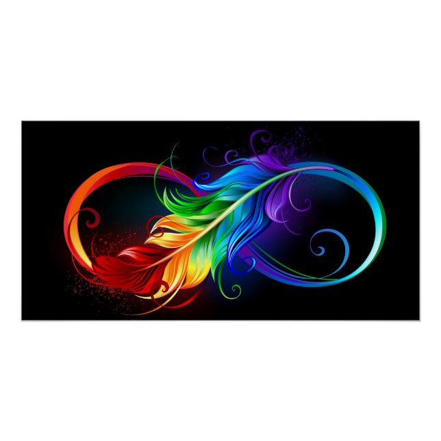 Poster Symbole d'infini avec plume arc-en-ciel (Devant)