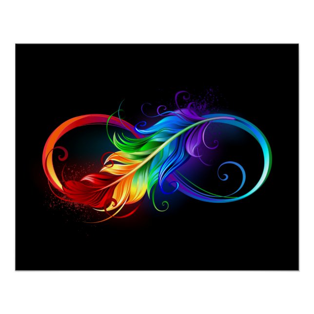 Poster Symbole d'infini avec plume arc-en-ciel (Devant)