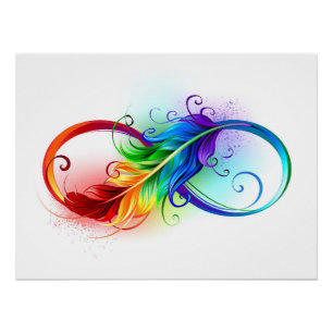 Poster Symbole d'infini avec plume arc-en-ciel