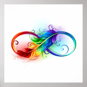 Poster Symbole d'infini avec plume arc-en-ciel