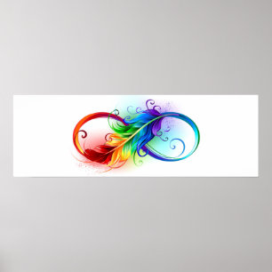 Poster Symbole d'infini avec plume arc-en-ciel