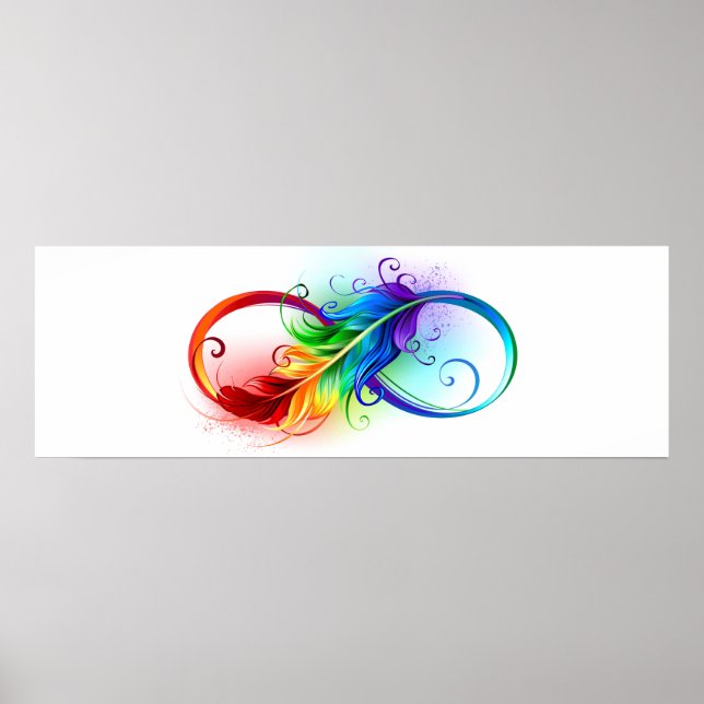 Poster Symbole d'infini avec plume arc-en-ciel (Devant)
