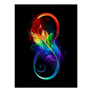 Poster Symbole d'infini avec plume arc-en-ciel