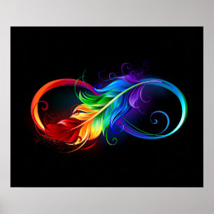 Poster Symbole d'infini avec plume arc-en-ciel
