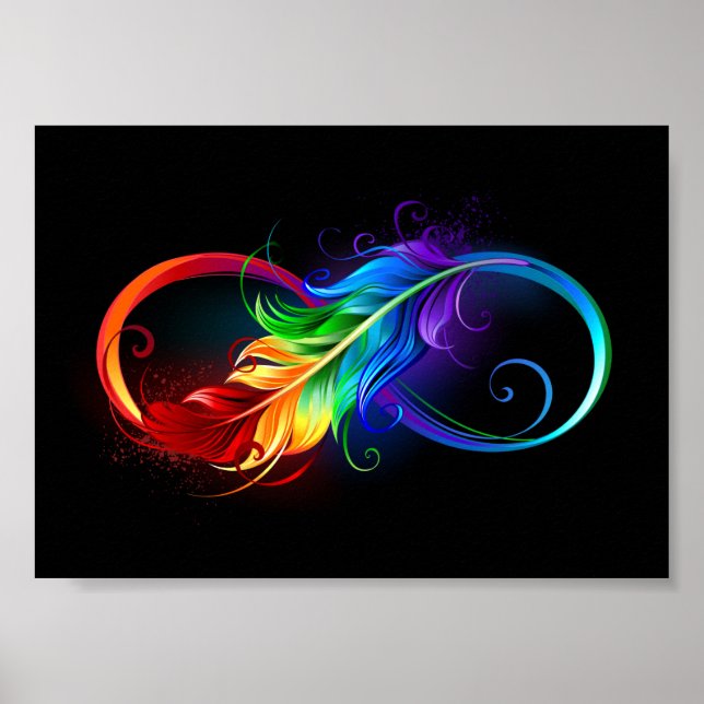 Poster Symbole d'infini avec plume arc-en-ciel (Devant)
