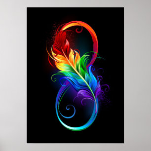 Poster Symbole d'infini avec plume arc-en-ciel
