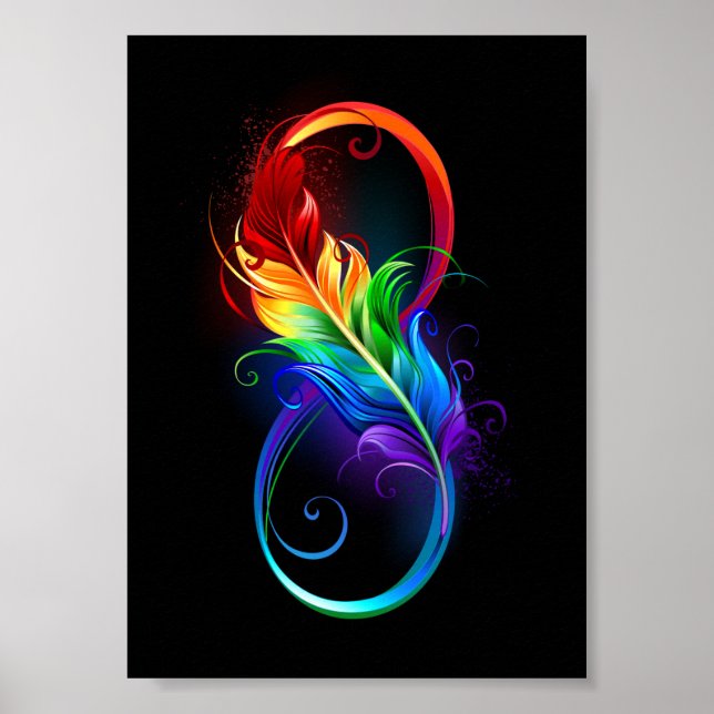 Poster Symbole d'infini avec plume arc-en-ciel (Devant)