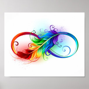 Poster Symbole d'infini avec plume arc-en-ciel