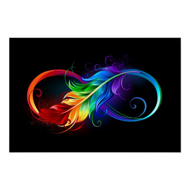 Poster Symbole d'infini avec plume arc-en-ciel (Devant)