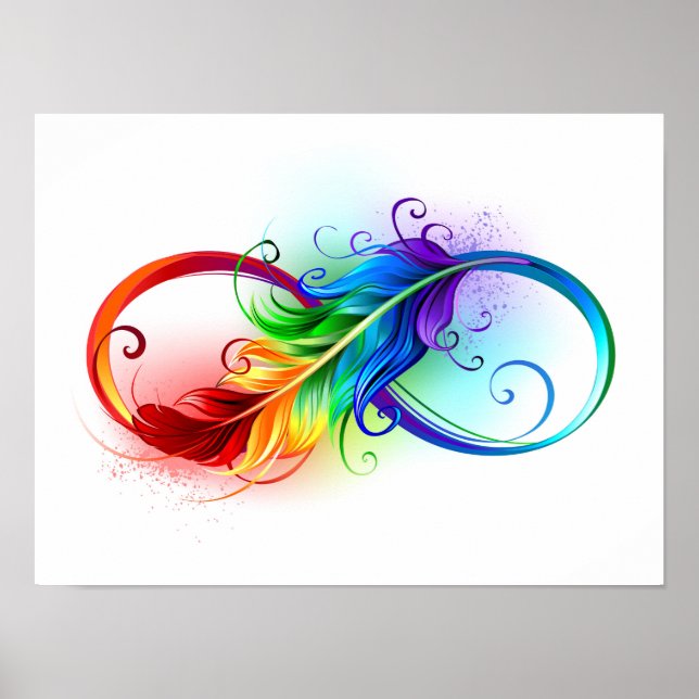 Poster Symbole d'infini avec plume arc-en-ciel (Devant)
