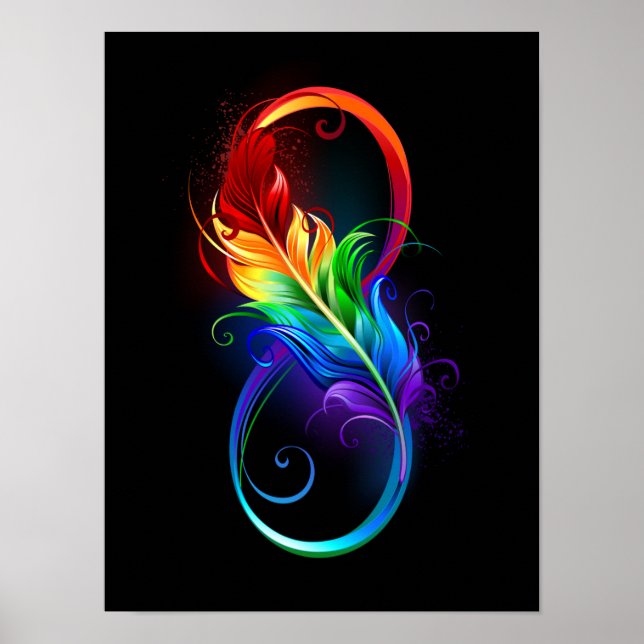 Poster Symbole d'infini avec plume arc-en-ciel (Devant)