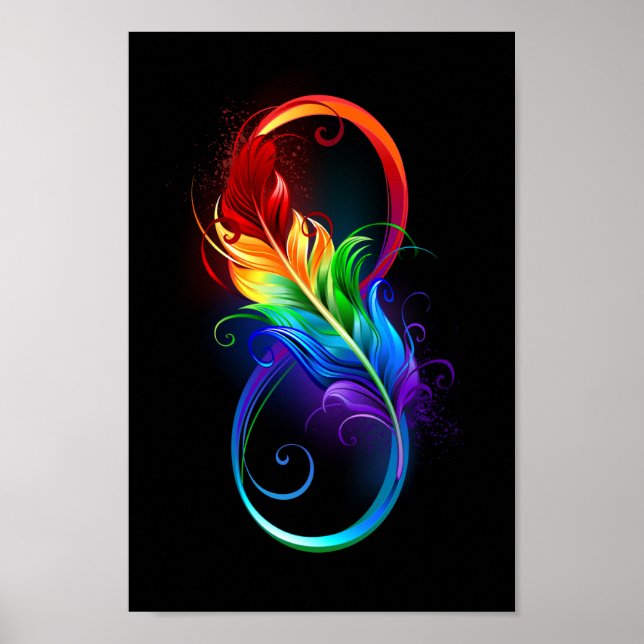 Poster Symbole d'infini avec plume arc-en-ciel (Devant)