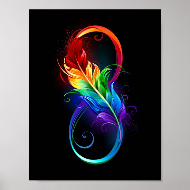 Poster Symbole d'infini avec plume arc-en-ciel (Devant)